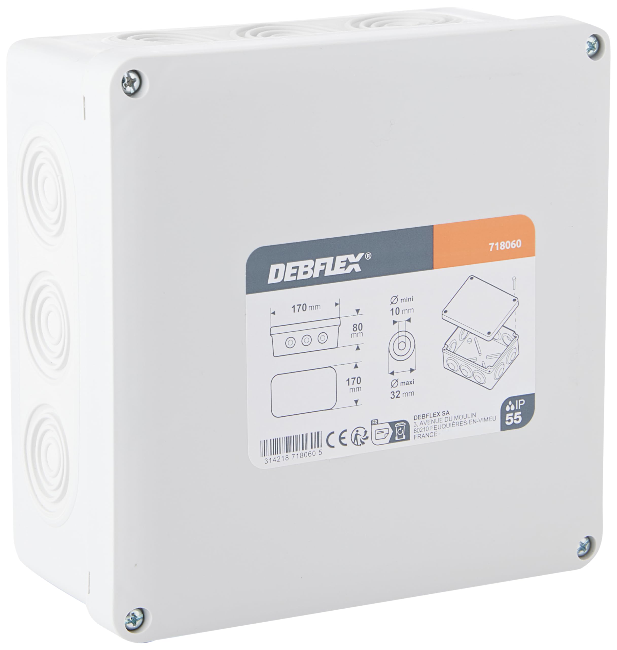 debflex-bo-te-de-d-rivation-tanche-ip55-saillie-grise-170-x-170-x-80-mm image 1