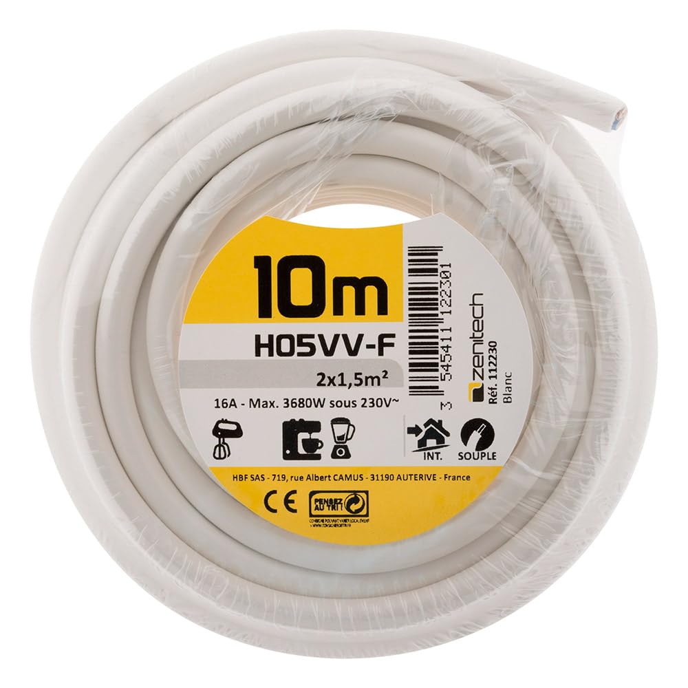 zenitech-c-ble-h05vv-f-2x1-5mm-plat-10m-blanc image 2