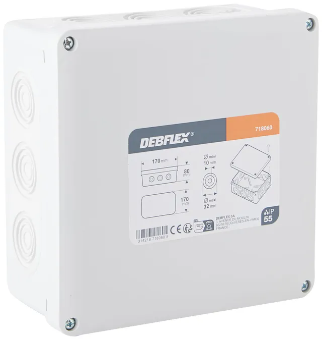 debflex-bo-te-de-d-rivation-tanche-ip55-saillie-grise-170-x-170-x-80-mm image 1
