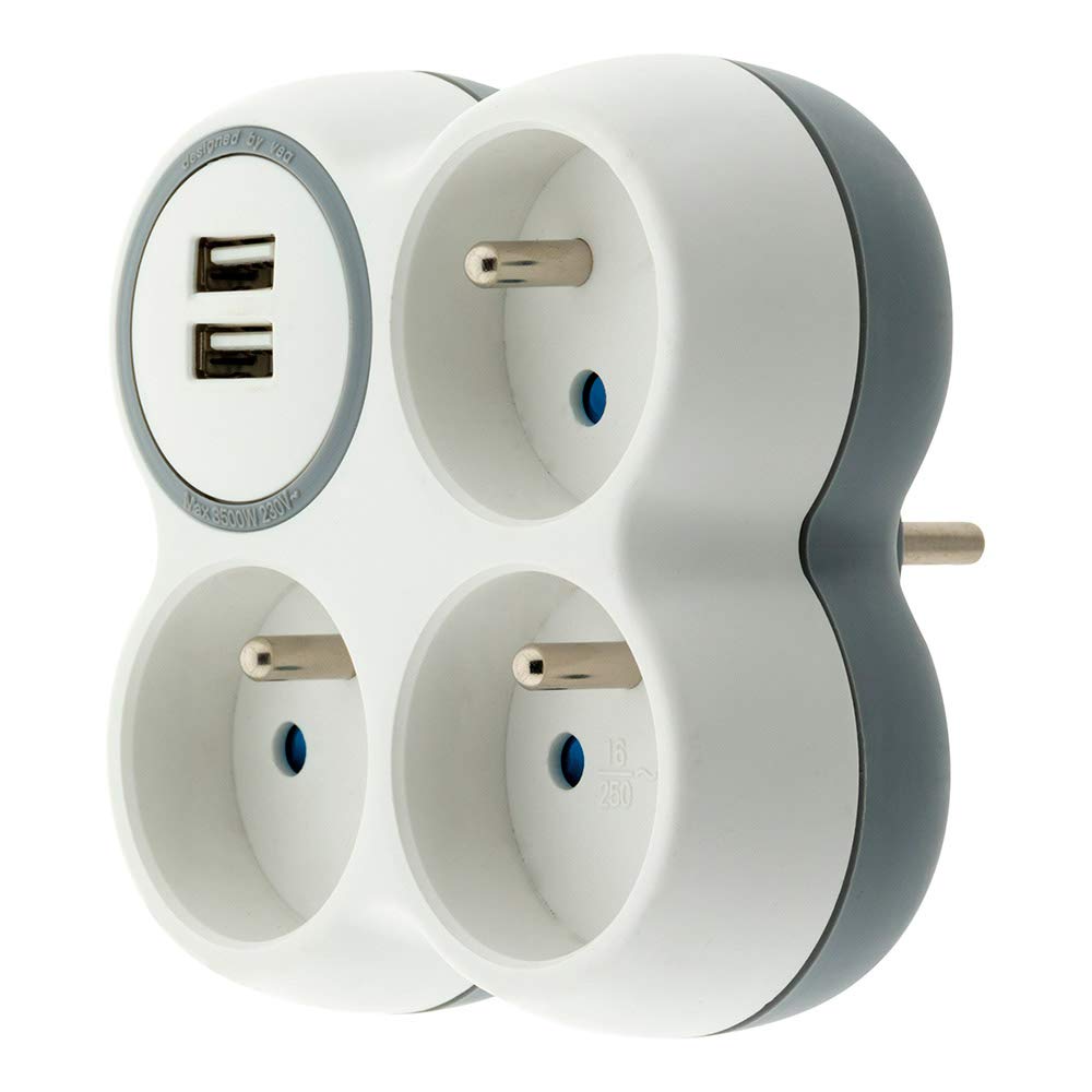 zenitech-triplite-16a-2p-t-2-ports-usb-blanc-gris image 4