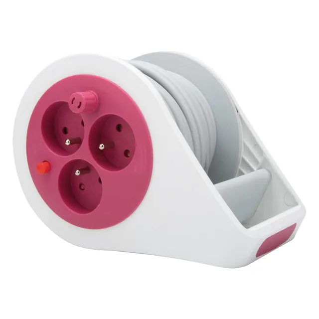 zenitech-mini-enrouleur-design-3-prises-2p-t-c-ble-7-m-rose image 1