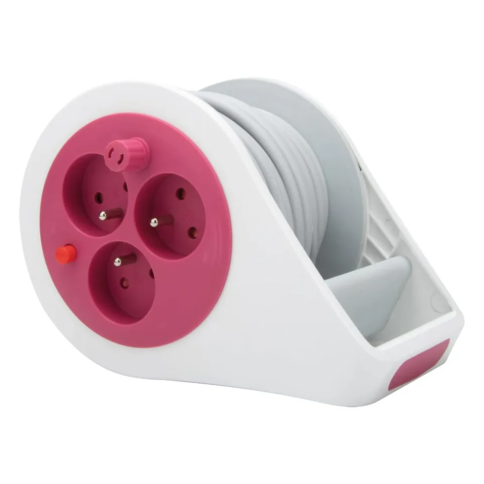 zenitech-mini-enrouleur-design-3-prises-2p-t-c-ble-7-m-rose image 1