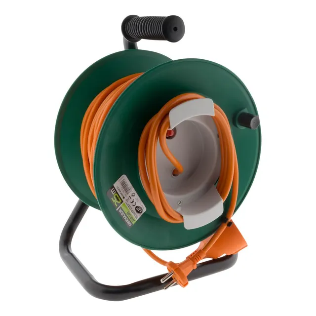 zenitech-enrouleur-sans-prise-2x1-5-mm-25-m-pied-m-tal-coupe-circuit image 1