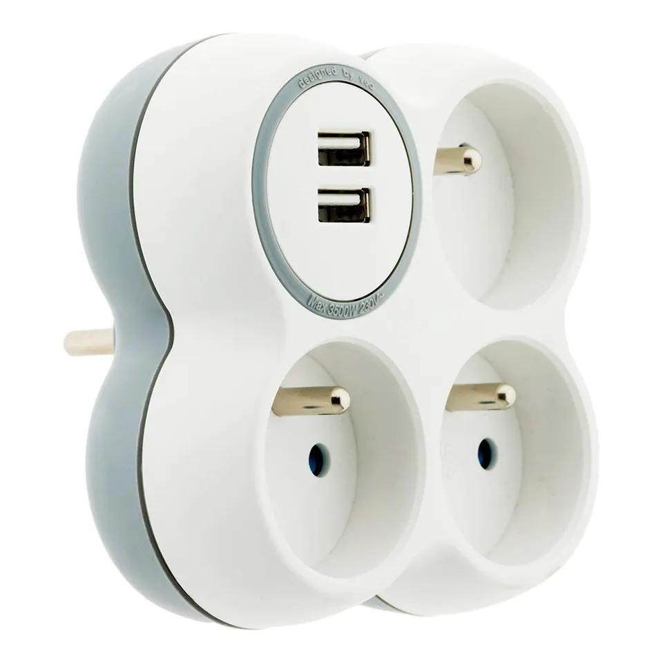 zenitech-triplite-16a-2p-t-2-ports-usb-blanc-gris image 1