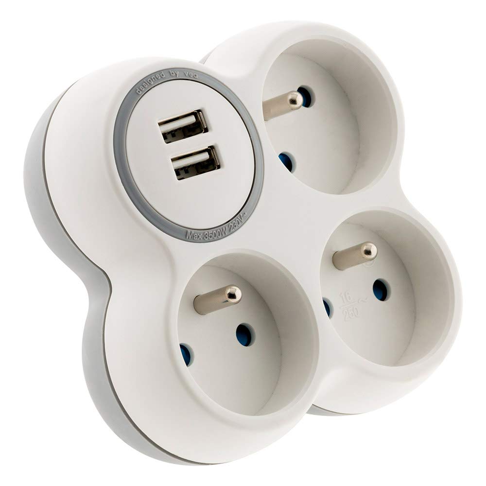 zenitech-triplite-16a-2p-t-2-ports-usb-blanc-gris image 6