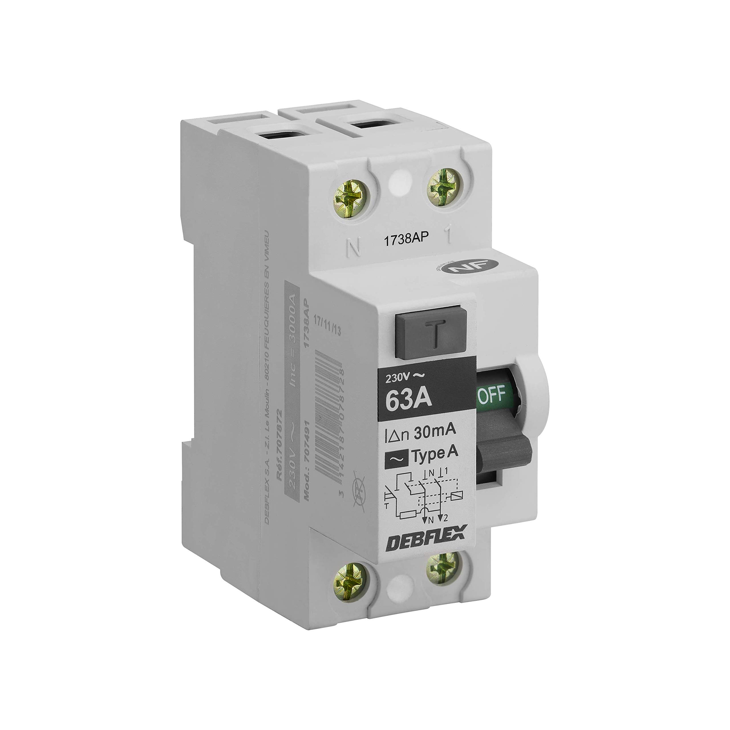debflex-interrupteur-diff-rentiel-2p-30ma-63a-type-a-gris image 1