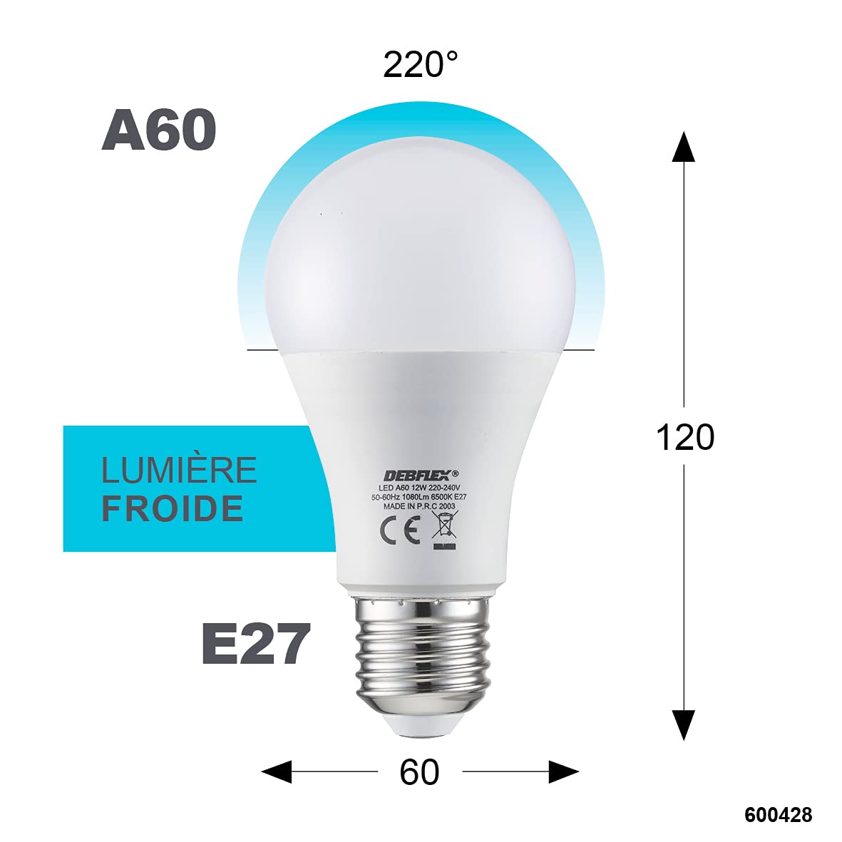 debflex-emeraude-ampoule-led-e27-a60-9w-6500k image 6
