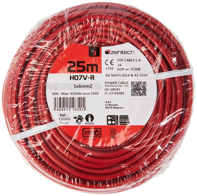 zenitech-fil-lectrique-h07v-r-6mm-rouge-25m-monobrin image 1