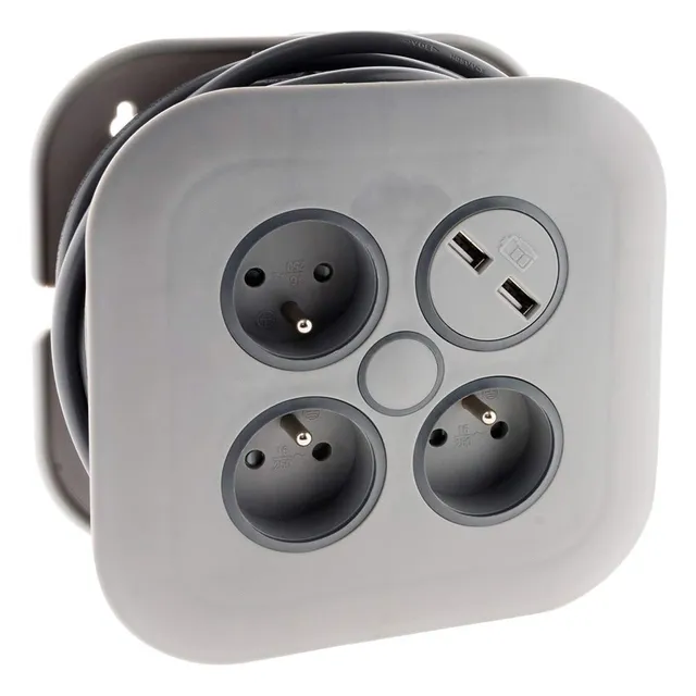 zenitech-enrouleur-domestique-3-prises-2p-t-2-usb-7m-gris image 1