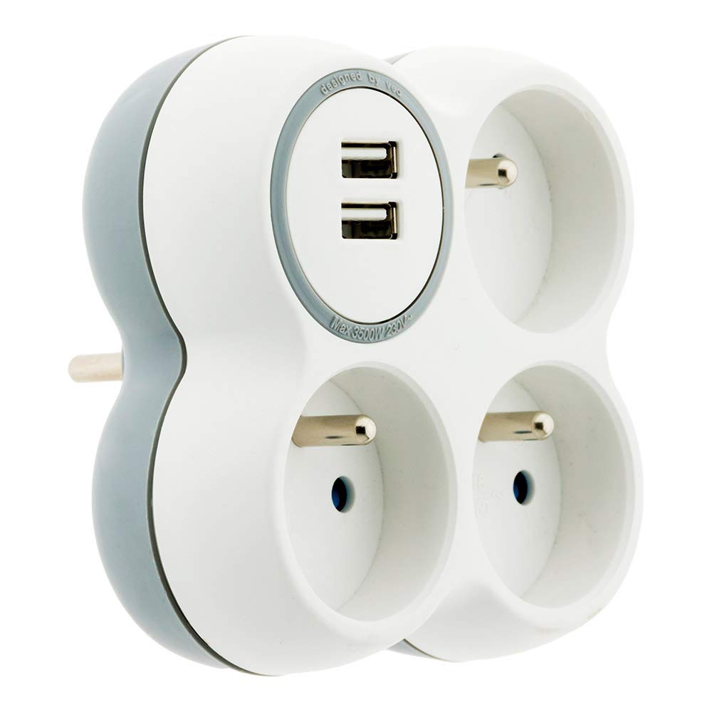 zenitech-triplite-16a-2p-t-2-ports-usb-blanc-gris image 1