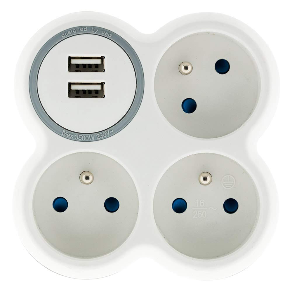 zenitech-triplite-16a-2p-t-2-ports-usb-blanc-gris image 2