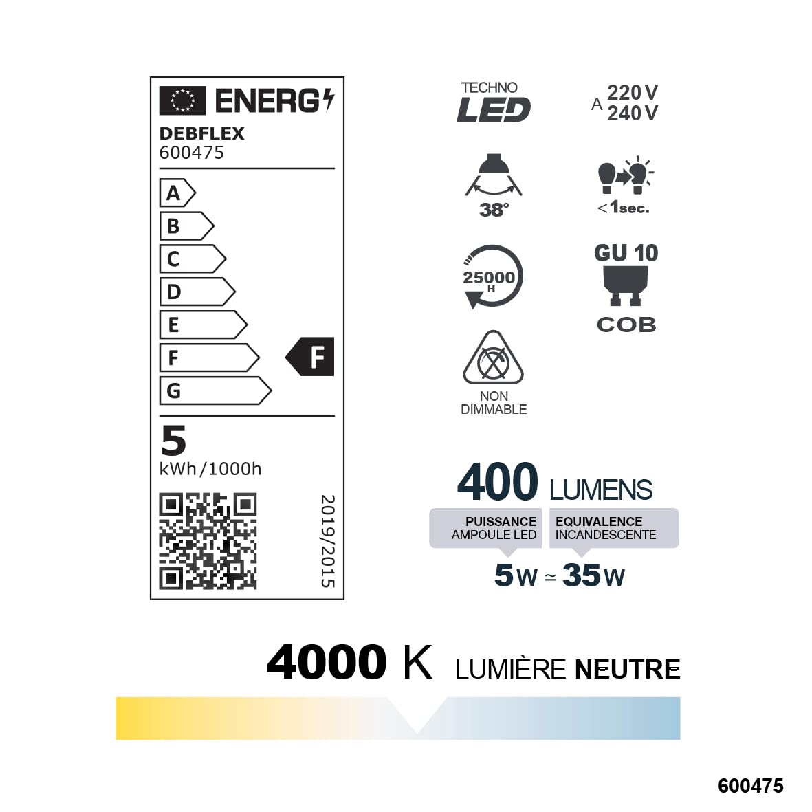 debflex-ampoule-led-cob-gu10-5w-350lm-blanc-neutre-4000k image 2