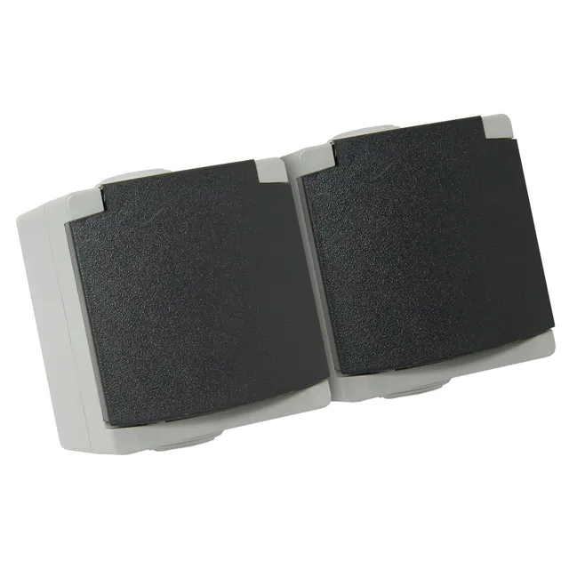 debflex-perle-730200-double-prise-2p-t-16a-tanche-ip65-grise image 1