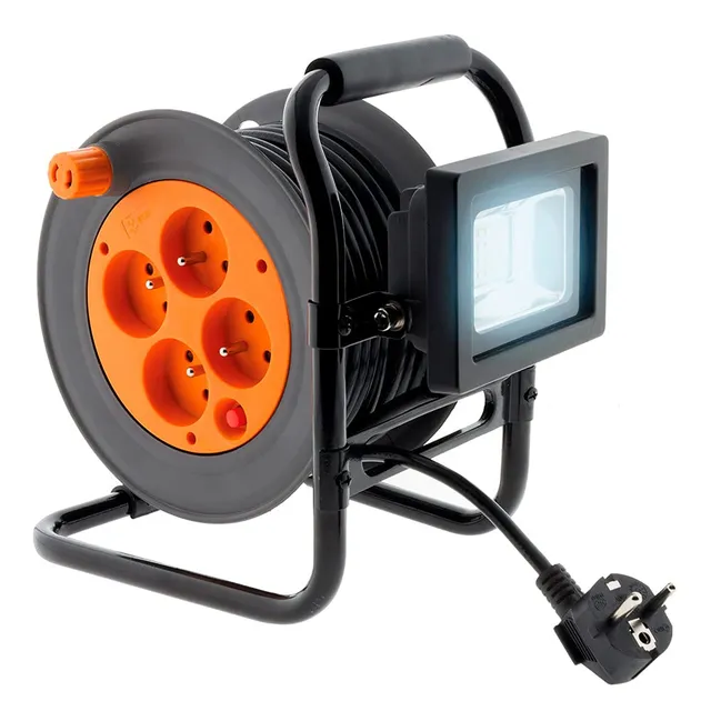 zenitech-enrouleur-lectrique-4-prises-2p-t-projecteur-led-15m-orange image 1