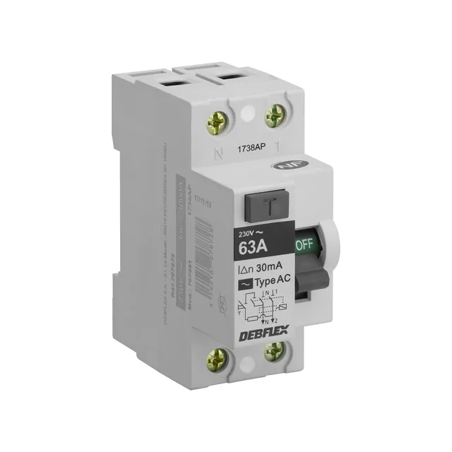debflex-interrupteur-diff-rentiel-2p-30ma-63a-type-ac-2-modules-blanc-707872 image 1