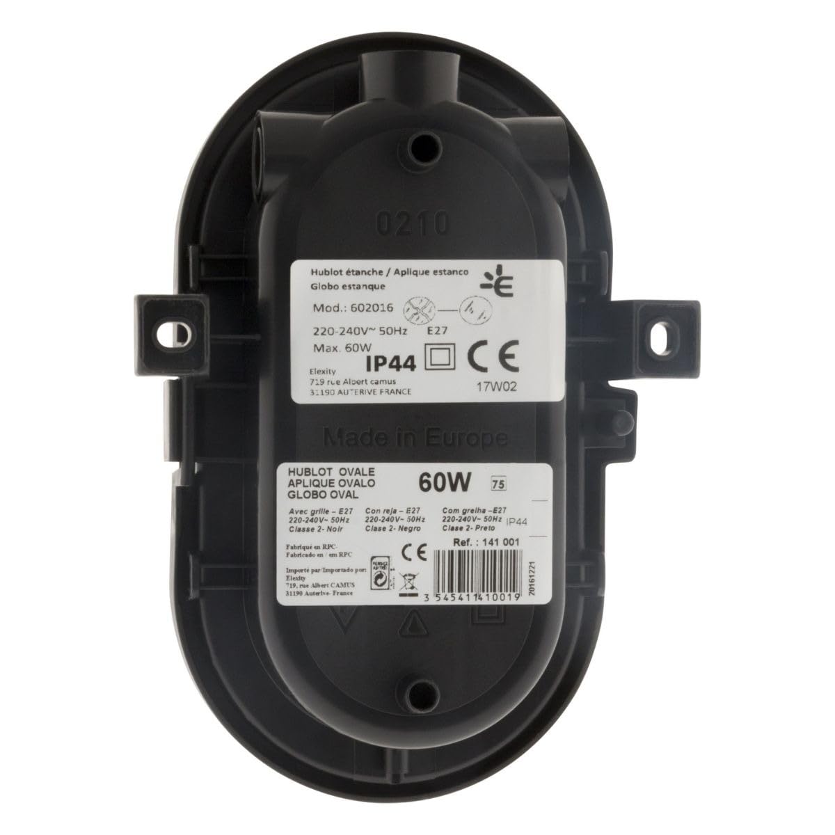 zenitech-hublot-ovale-60w-ip44-e27-classe-ii-noir image 4