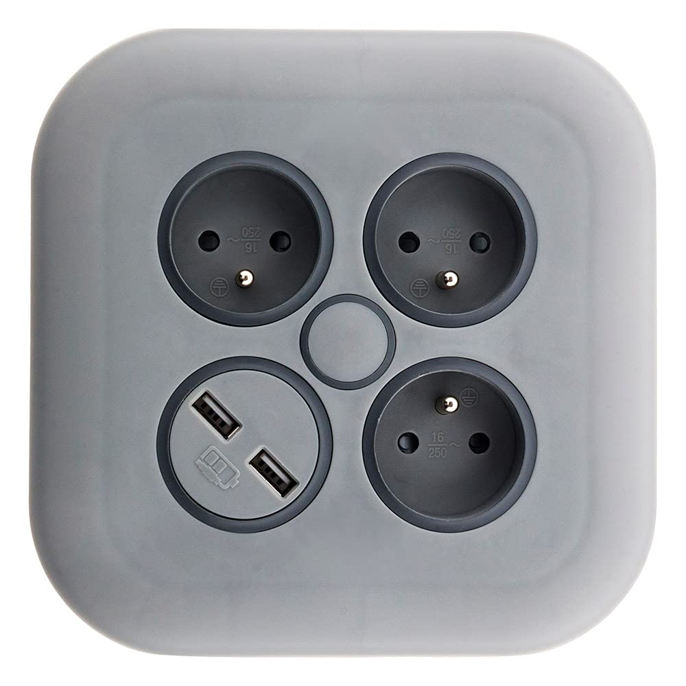 zenitech-enrouleur-domestique-3-prises-2p-t-2-usb-7m-gris image 2
