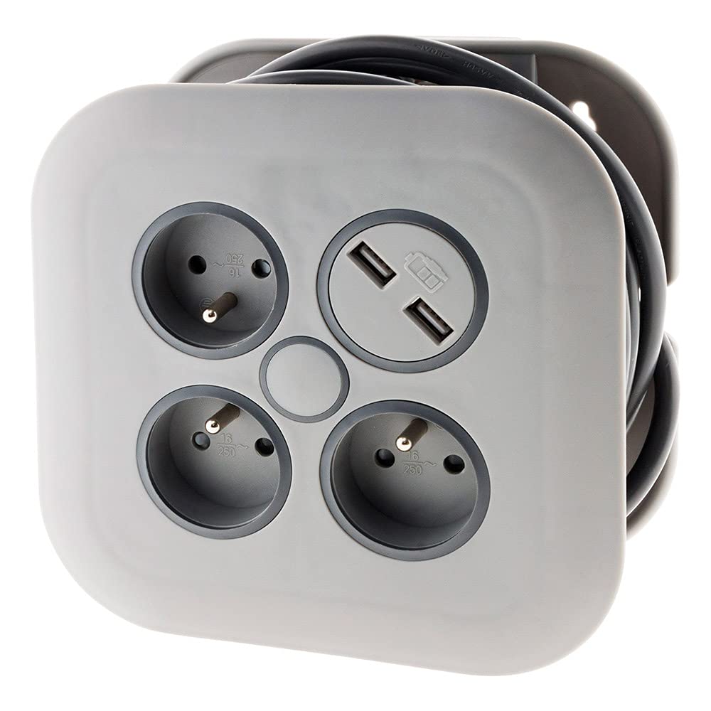 zenitech-enrouleur-domestique-3-prises-2p-t-2-usb-7m-gris image 4
